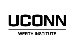 A black and white logo of the university of connecticut.